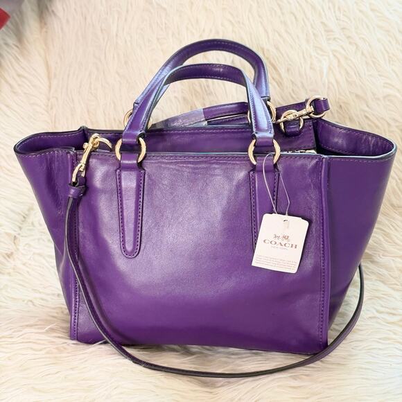 Coach Purple Leather Crosby Mini Carryall Satchel; Elegant Structured Handbag